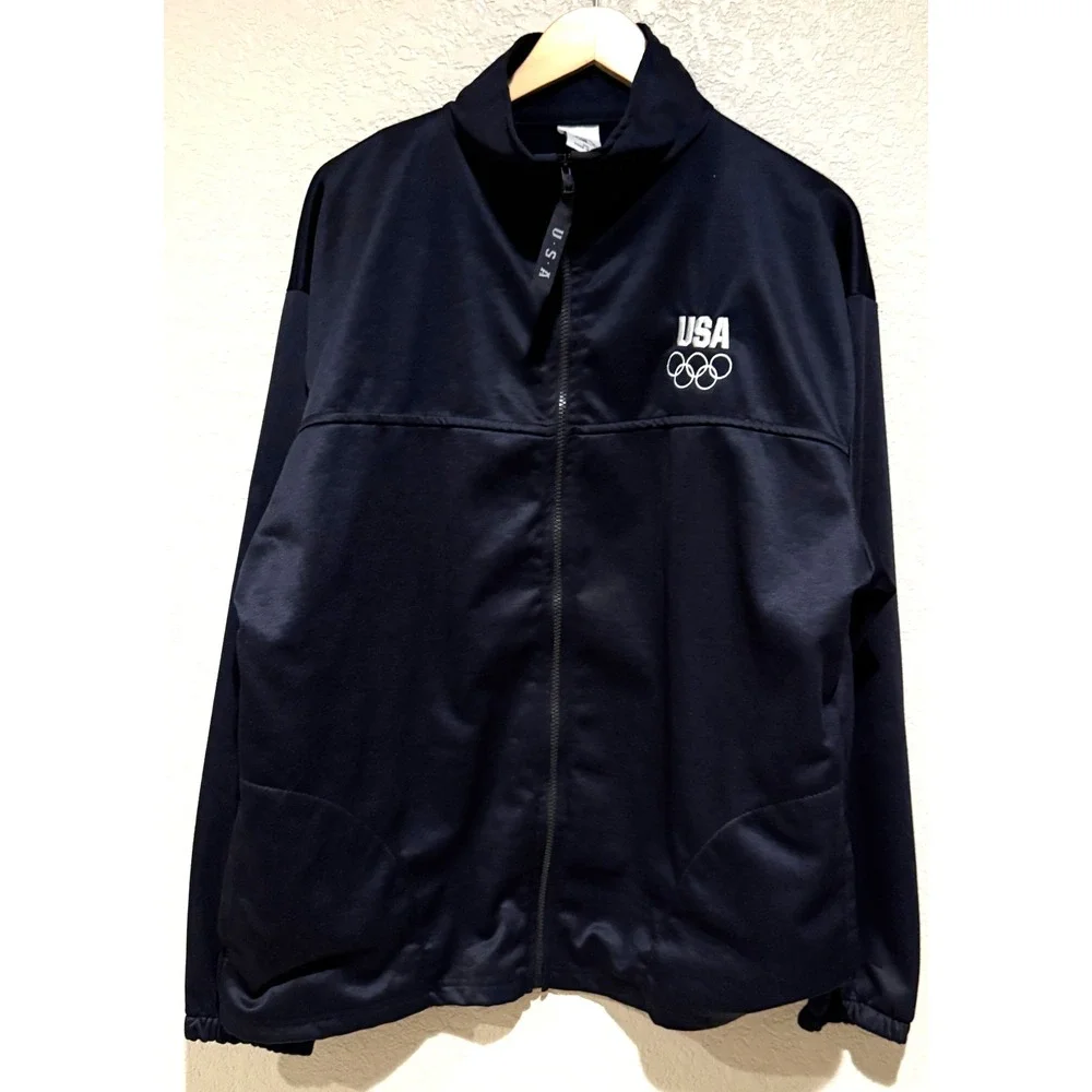 United States Olympic Committee Track Jacket XL Black Full Zip Made In USA